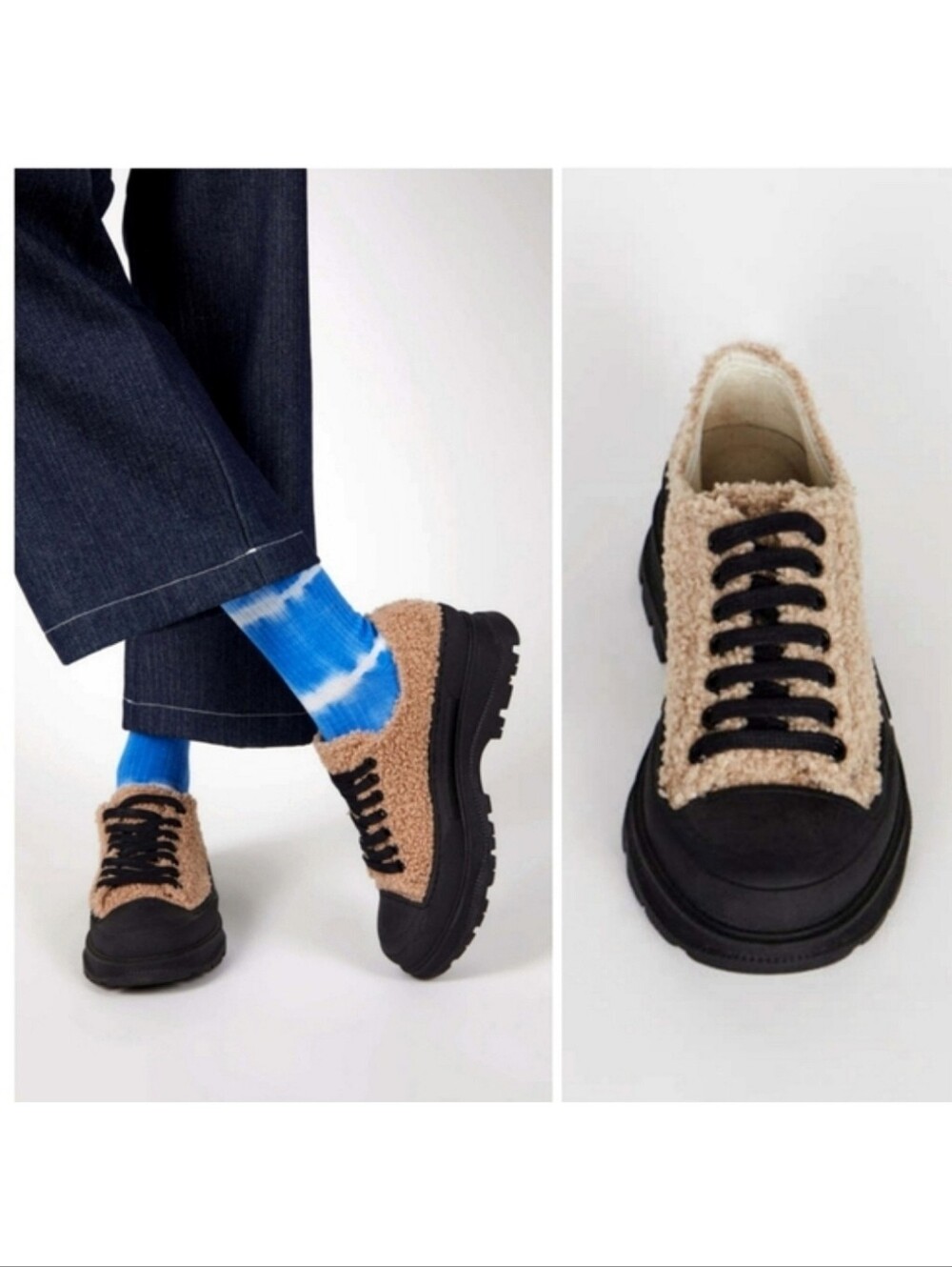 🆕️ INTENTIONALLY BLANK Lace Up Sherpa Lug Sole OC Sneakers US 8 Grunge Teddy
